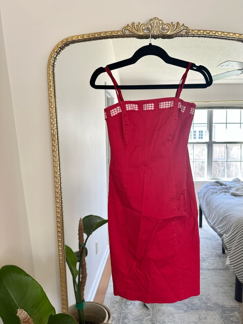Red and White Gingham Strapless Vintage Ann Taylor Dress